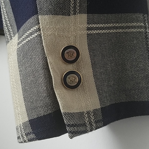 SOLD*** 1980s Navy & Tan Large Check Plaid Blazer - Picture 6 of 8